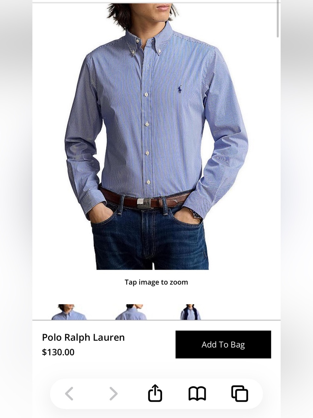 Polo Ralph Blue Cotton Striped Stretch Poplin Button-Down Shirt - Size Large - Picture 2 of 11